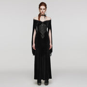 Gothic-Kleid aus Samt und Spitze mit V-Ausschnitt