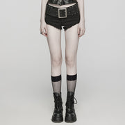 Punk-Denim-Shorts mit Metallschnalle