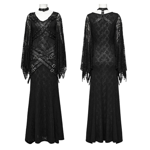 Visuelles Gothic-Kleid mit Fledermausärmeln