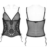 Gothic-Perspektiv-Top mit Spitzen-Mesh-Stickerei