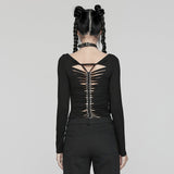 Punk-Langarm-T-Shirt mit Backbone-Kette