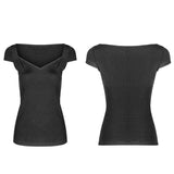 Damen schwarz elastisch eng strickend Punk T-Shirt schmal geschnittenes Top