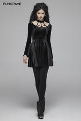 Gothic Daily Cross Neckholder Langarm Samt Kurzkleid für Frauen