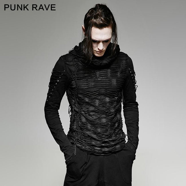 Damen & Herren Gothic mit Irregular Double schwarzem– Layers Shirt Dark